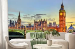 Fototapeta: Panorama oświetlonego londynu z big benem o zmierzchu