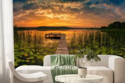 Fototapeta: Panorama pięknego wschodu słońca nad jeziorem