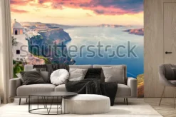 Fototapeta: Panorama pogodna. santorini wyspa. malowniczy wiosna wschód słońca