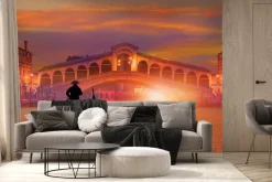 Fototapeta: Panorama wenecji podczas zachodu słońca na gondoli