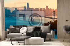 Fototapeta: Panorama widok na most i san francisco o zachodzie słońca