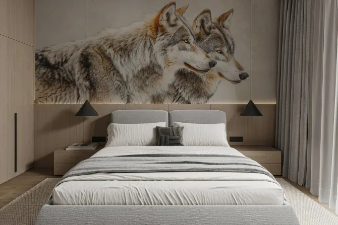 Fototapeta: Para wilków na jasnym beżowym tle