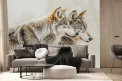 Fototapeta: Para wilków na jasnym beżowym tle