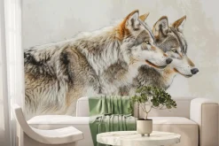 Fototapeta: Para wilków na jasnym beżowym tle