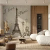 Fototapeta: Paryski wzór z wieżą eiffla na beżowym tle