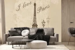 Fototapeta: Paryski wzór z wieżą eiffla na beżowym tle