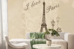 Fototapeta: Paryski wzór z wieżą eiffla na beżowym tle