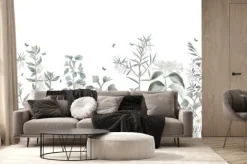 Fototapeta: Pastelowa ilustracja liście i motyle