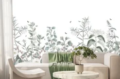 Fototapeta: Pastelowa ilustracja liście i motyle