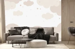 Fototapeta: Pastelowe chmurki i gwiazdki na niebie