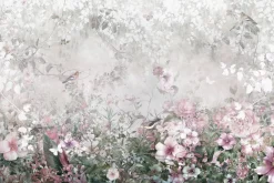 Fototapeta: Pastelowe kwiaty ptaki i motyle