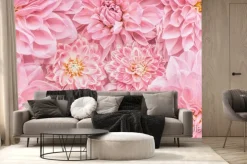 Fototapeta: Pastelowe różowe kwiaty tło, widok z góry, układ lub kartkę z