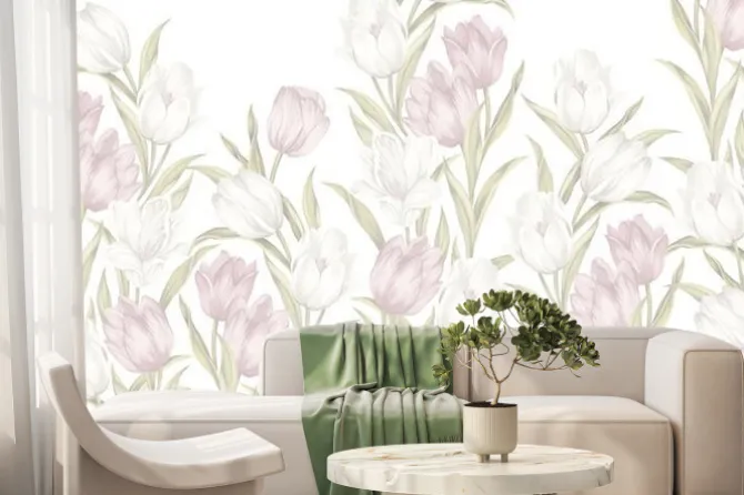 Fototapeta: Pastelowe tulipany na białym tle