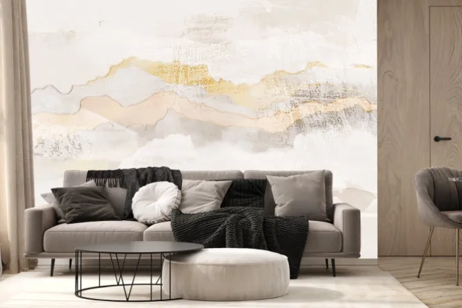 Fototapeta: Pastelowy krajobraz z górami