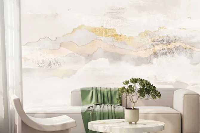 Fototapeta: Pastelowy krajobraz z górami