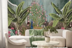 Fototapeta: Paw wśród tropikalnych roślin i kwiatów