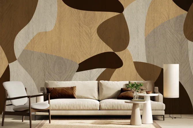 Fototapeta: Pawie pióra na abstrakcyjnym drewnianym tle geometryczne kształty