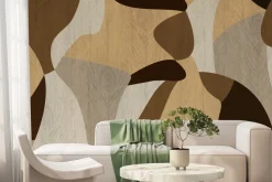 Fototapeta: Pawie pióra na abstrakcyjnym drewnianym tle geometryczne kształty