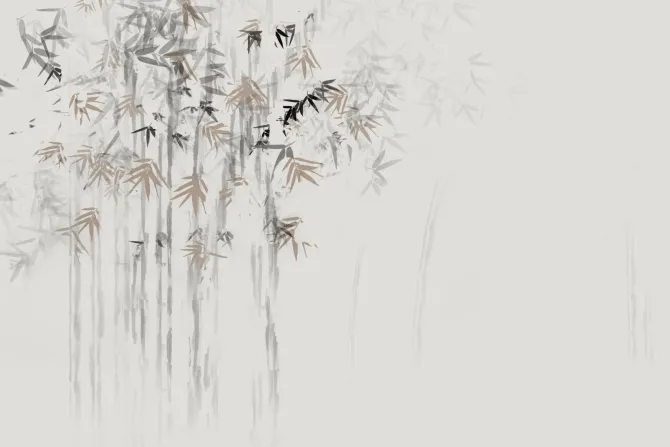 Fototapeta: Pędy bambusa i liście w stylu akwareli