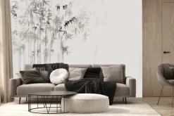 Fototapeta: Pędy bambusa i liście w stylu akwareli