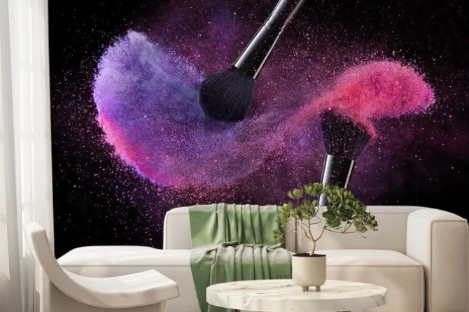 Fototapeta: Pędzle do makijażu z kolorowym pudrem