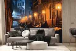 Fototapeta: Pejzaż weneckich kamienic z łódkami
