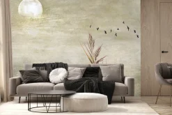 Fototapeta: Pełnia księżyca ptaki i trawa na tle betonu