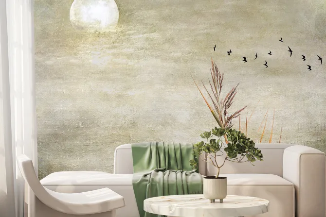 Fototapeta: Pełnia księżyca ptaki i trawa na tle betonu