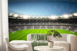 Fototapeta: Pełny stadion piłkarski pod wieczornym niebem