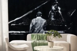 Fototapeta: Pianista i kontrabasista. koncert zespołu jazzowego. fortepian