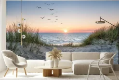 Fototapeta: Piaszczyste wydmy nad morzem i zachód słońca