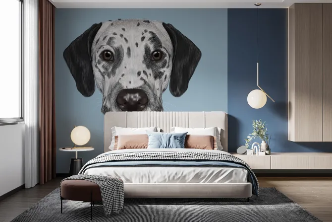 Fototapeta: Pies dalmatyńczyk na niebieskim tle