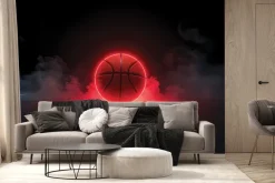 Fototapeta: Piłka do koszykówki z neonem we mgle