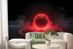 Fototapeta: Piłka do koszykówki z neonem we mgle