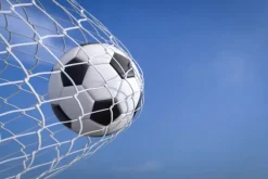 Fototapeta: Piłka futbolowa w bramce