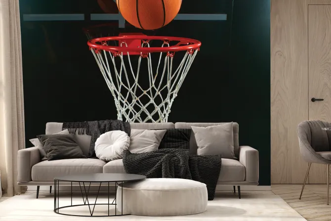 Fototapeta: Piłka koszykarska wpadająca do kosza