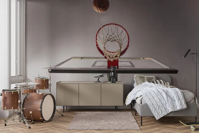 Fototapeta: Piłka lecąca do kosza na tle nieba