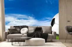 Fototapeta: Piłka nożna na murawie z niebem w tle