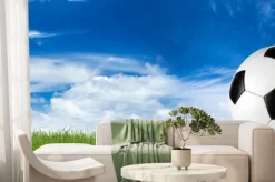 Fototapeta: Piłka nożna na murawie z niebem w tle