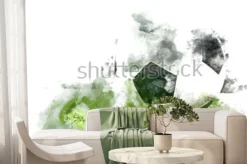 Fototapeta: Piłka nożna na murawie w stylu akwareli