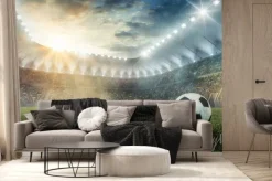 Fototapeta: Piłka nożna na murawie rozświetlonego stadionu