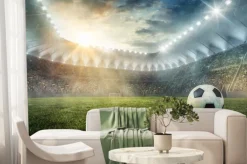 Fototapeta: Piłka nożna na murawie rozświetlonego stadionu