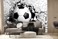 Fototapeta: Piłka nożna przebijająca mur 3d