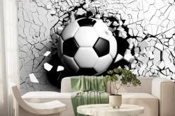 Fototapeta: Piłka nożna przebijająca mur 3d