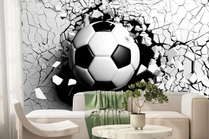 Fototapeta: Piłka nożna przebijająca mur 3d