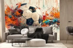 Fototapeta: Piłka nożna w pomarańczowych farbach