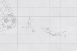 Fototapeta: Piłka nożna w siatce i piłkarze na teksturowym tle