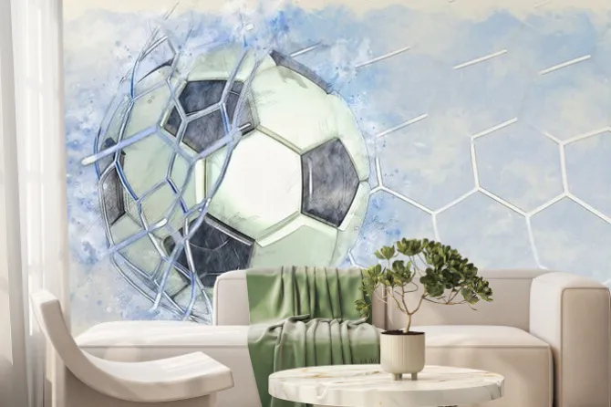 Fototapeta: Piłka nożna w siatce bramki