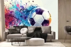 Fototapeta: Piłka nożna z kolorową farbą w locie