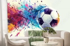Fototapeta: Piłka nożna z kolorową farbą w locie
